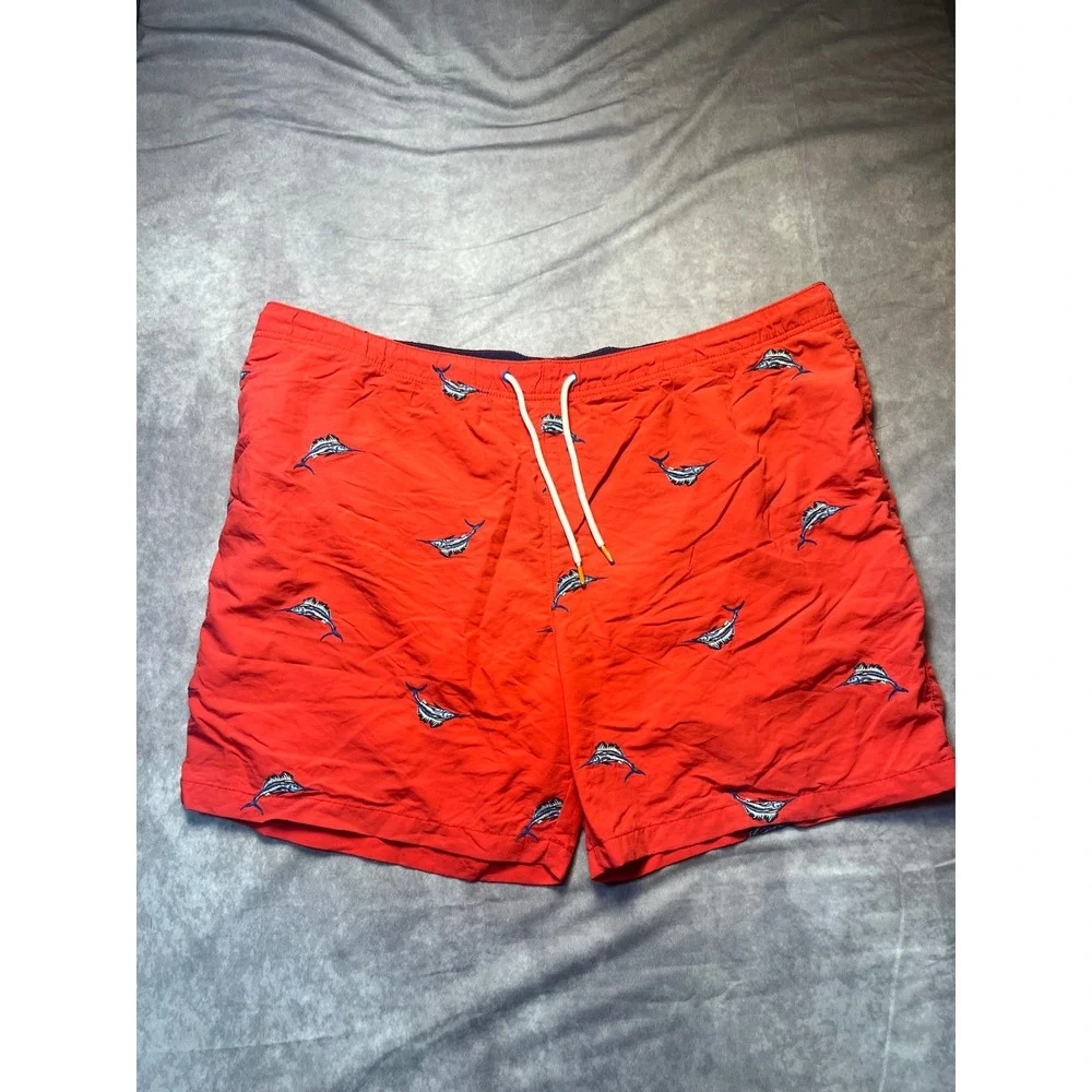 Tommy Bahama Mens XXL Red Marlin Embroidered Swim Trunks Mesh Lined Coastal
